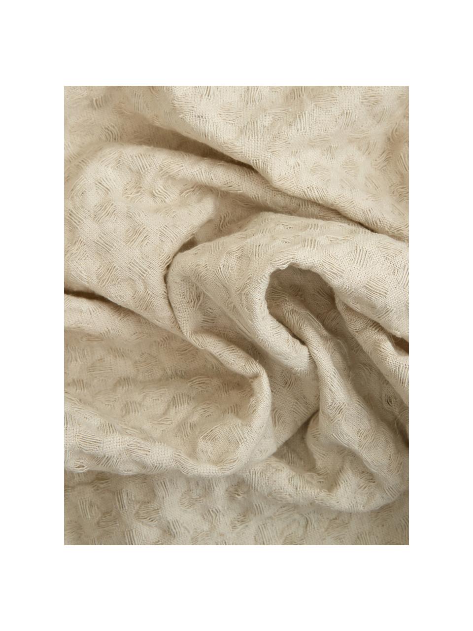 Waffelpiqué-Plaid Gopher in Offwhite mit Quasten, 100% Baumwolle, Gebrochenes Weiß, 125 x 150 cm