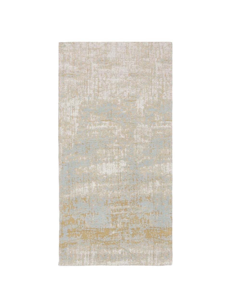 Ręcznie tkany dywan z bawełny w stylu vintage Luise, Odcienie niebieskiego, odcienie żółtego, S 80 x D 150 cm (Rozmiar XS)