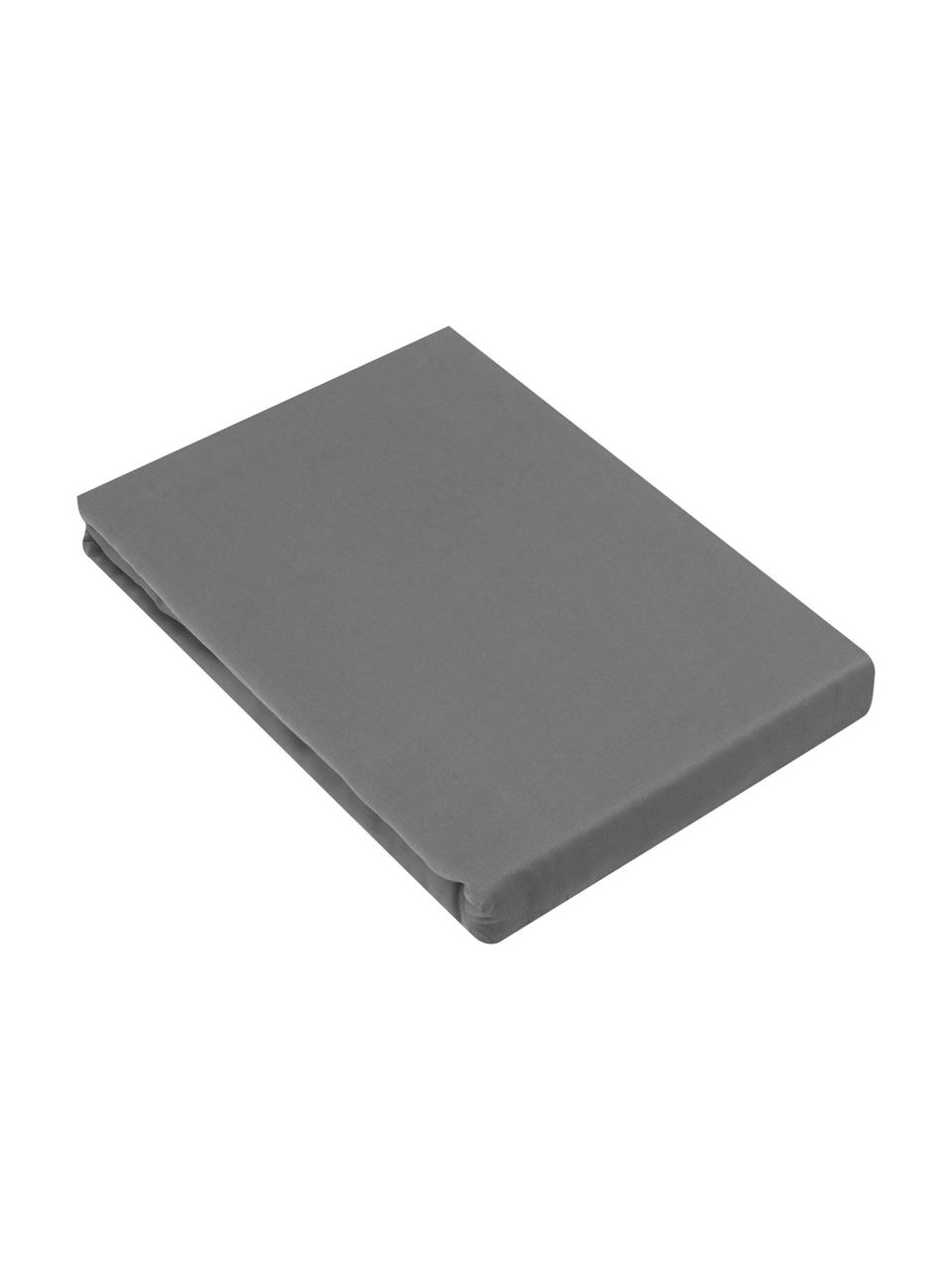 Lenzuolo con angoli in raso di cotone grigio scuro Comfort, Grigio scuro, Larg. 180 x Lung. 200 cm