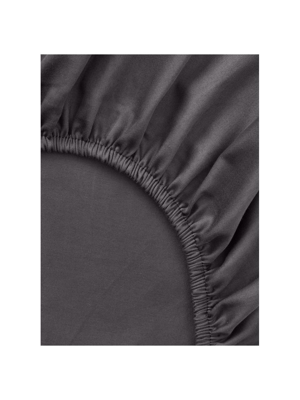 Drap-housse en satin de coton pour sommier tapissier Premium, Anthracite, larg. 90 x long. 200 cm, haut. 35 cm