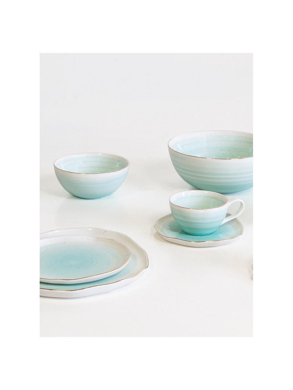 Bol artisanal en porcelaine Bella, 2 pièces, Bleu turquoise