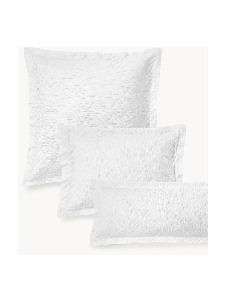 Taie d'oreiller en coton avec surface structurée et ourlet droit Jonie, Blanc, larg. 50 x long. 70 cm