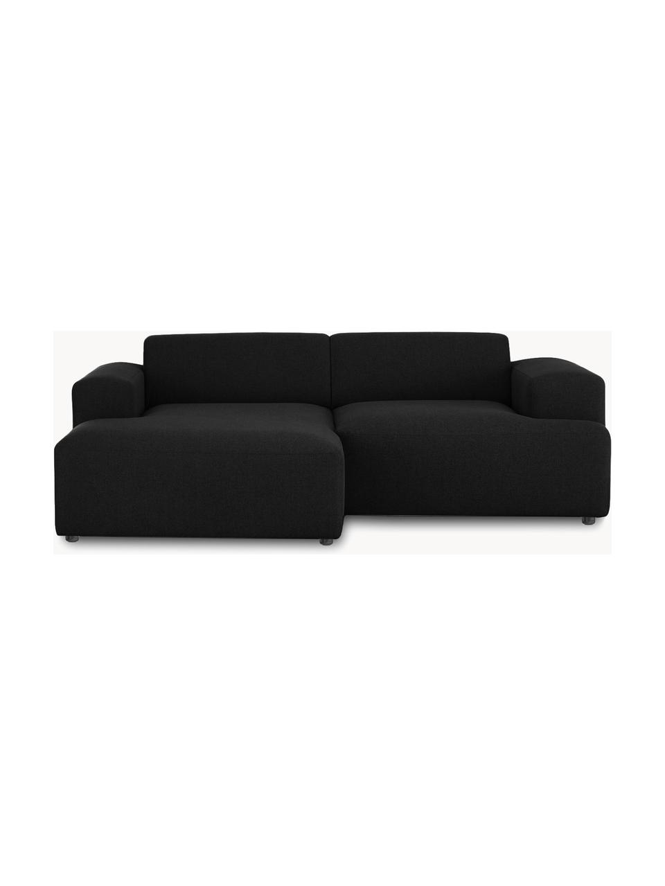 Sofa narożna Melva (3-osobowa), Tapicerka: 100% poliester Dzięki tka, Stelaż: lite drewno sosnowe z cer, Nogi: tworzywo sztuczne, Czarna tkanina, S 239 x G 143 cm, lewostronna