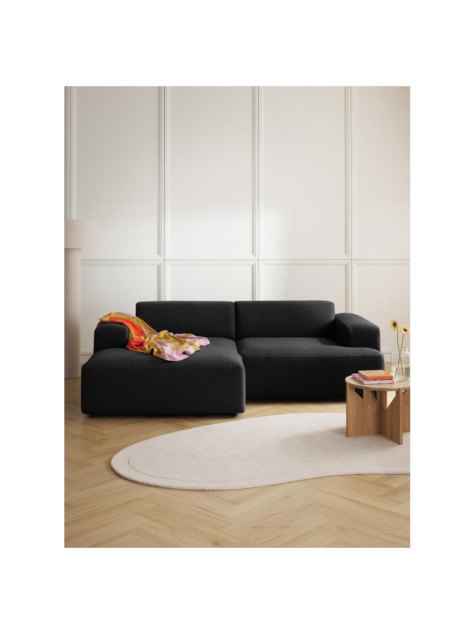 Sofá rinconera Melva (3 plazas), Tapizado: 100% poliéster Alta resis, Estructura: madera de pino maciza, ce, Patas: plástico, Tejido negro, An 239 x F 143 cm, chaise longue izquierda