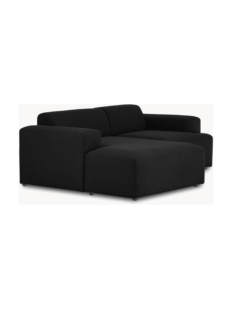 Ecksofa Melva (3-Sitzer), Bezug: 100% Polyester Der hochwe, Gestell: Massives Kiefernholz, Spa, Füße: Kunststoff Dieses Produkt, Webstoff Schwarz, B 239 x T 143 cm, Eckteil links