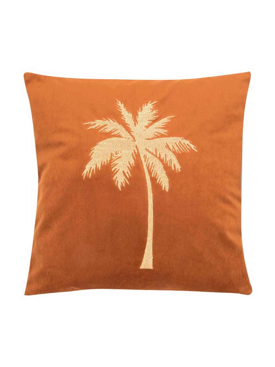 Funda de cojín bordada de terciopelo brillante Palmsprings, 100% terciopelo de poliéster, Naranja, dorado, An 40 x L 40 cm