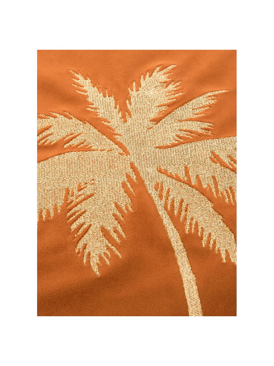 Funda de cojín bordada de terciopelo brillante Palmsprings, 100% terciopelo de poliéster, Naranja, dorado, An 40 x L 40 cm