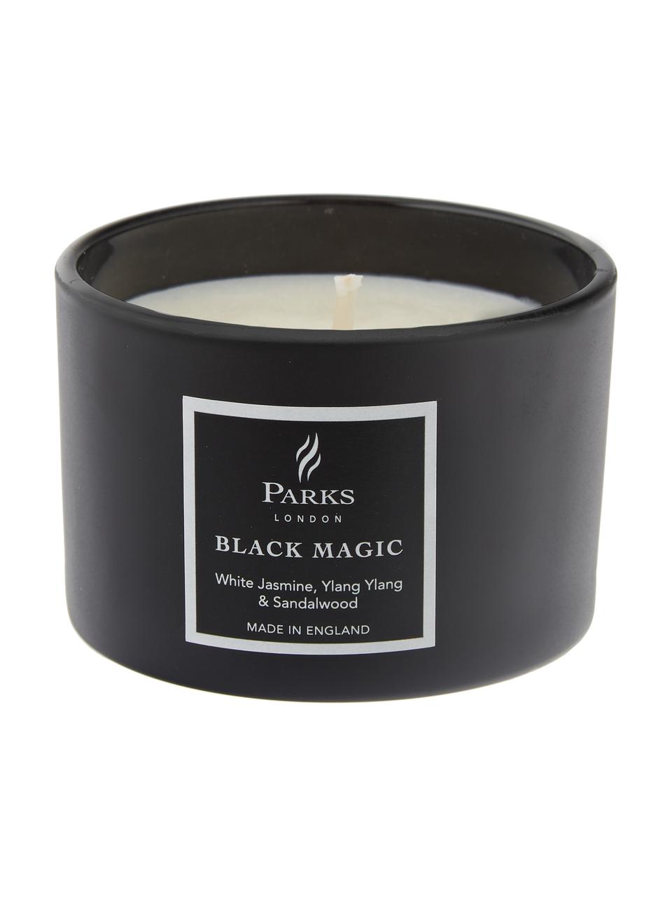Świeca zapachowa Black Magic (jasny jaśmin, ylang ylang & drewno sandałowe), Czarny, biały, Ø 7 x W 5 cm