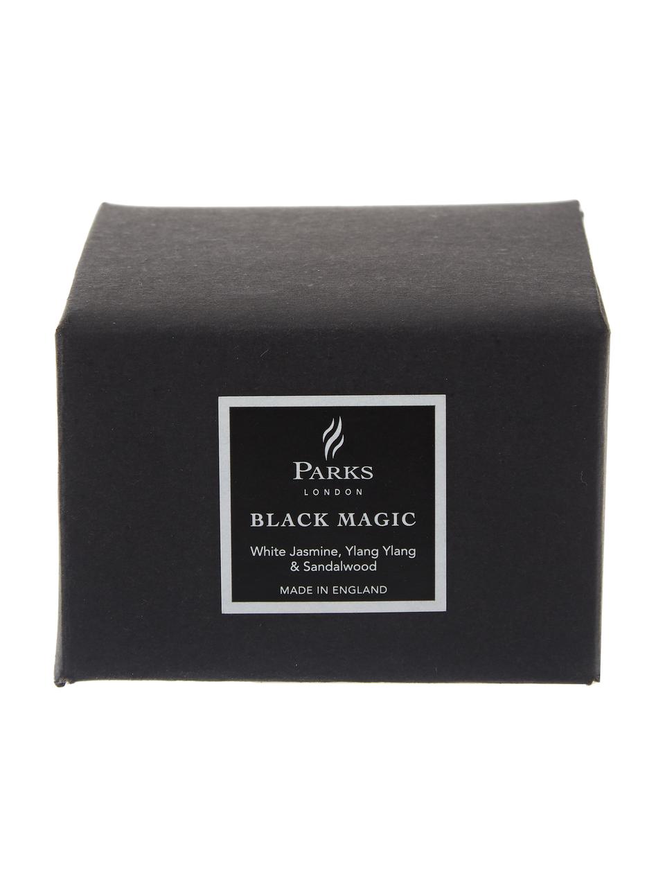 Kleine geurkaars Black Magic  (witte jasmijn, ylang ylang & sandelhout), Houder: glas, Zwart, wit, Ø 7 x H 5 cm