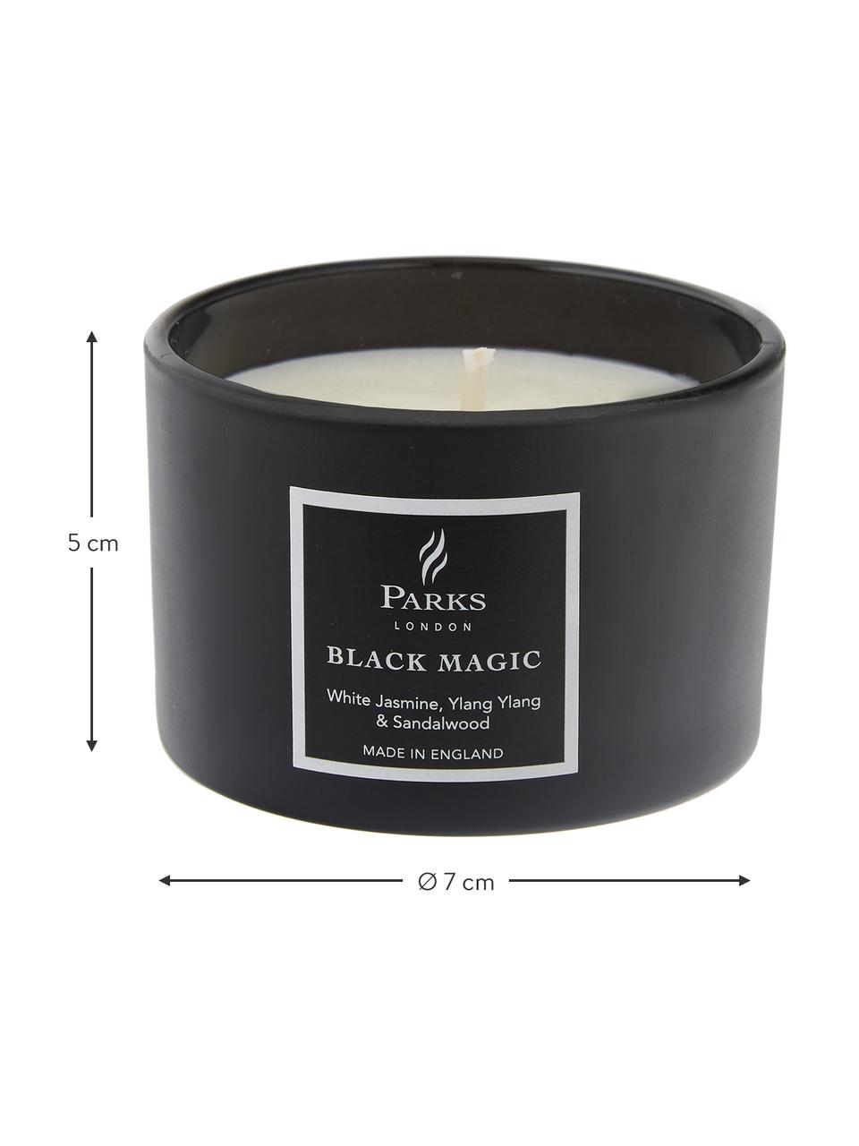 Kleine geurkaars Black Magic  (witte jasmijn, ylang ylang & sandelhout), Houder: glas, Zwart, wit, Ø 7 x H 5 cm