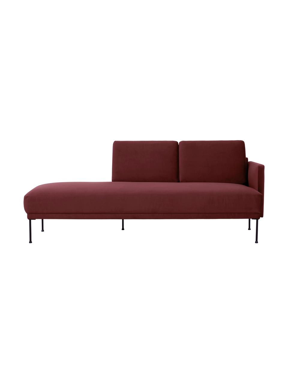 Fluwelen chaise longue Fluente in roodbruin met metalen poten, Bekleding: fluweel (hoogwaardig poly, Frame: massief grenenhout, Poten: gepoedercoat metaal, Bordeauxrood, B 202 x D 85 cm