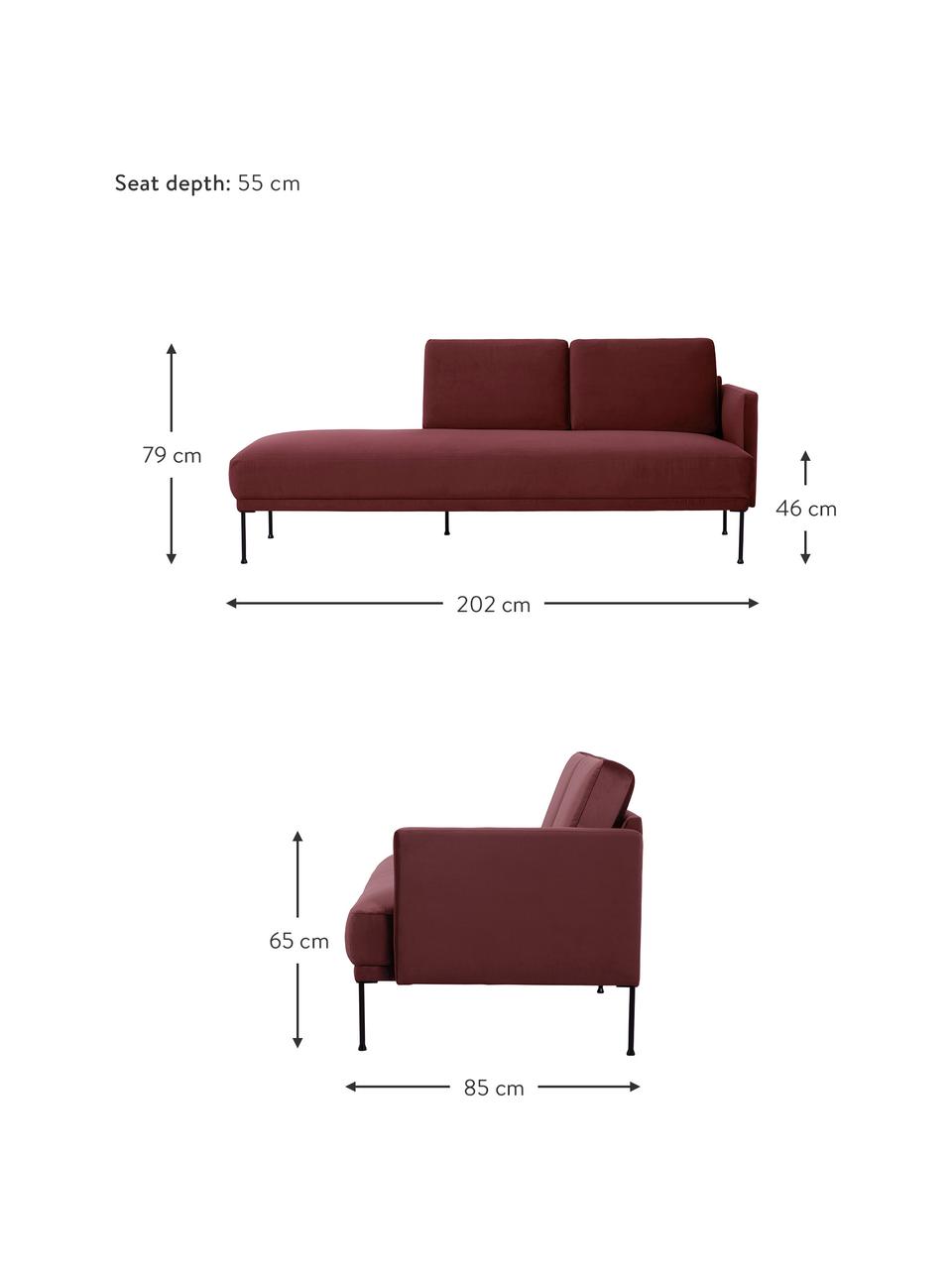 Chaise longue in velluto rosso ruggine Fluente, Rivestimento: velluto (copertura in pol, Struttura: legno di pino massiccio, Piedini: metallo verniciato a polv, Velluto rosso ruggine, Larg. 202 x Prof. 85 cm