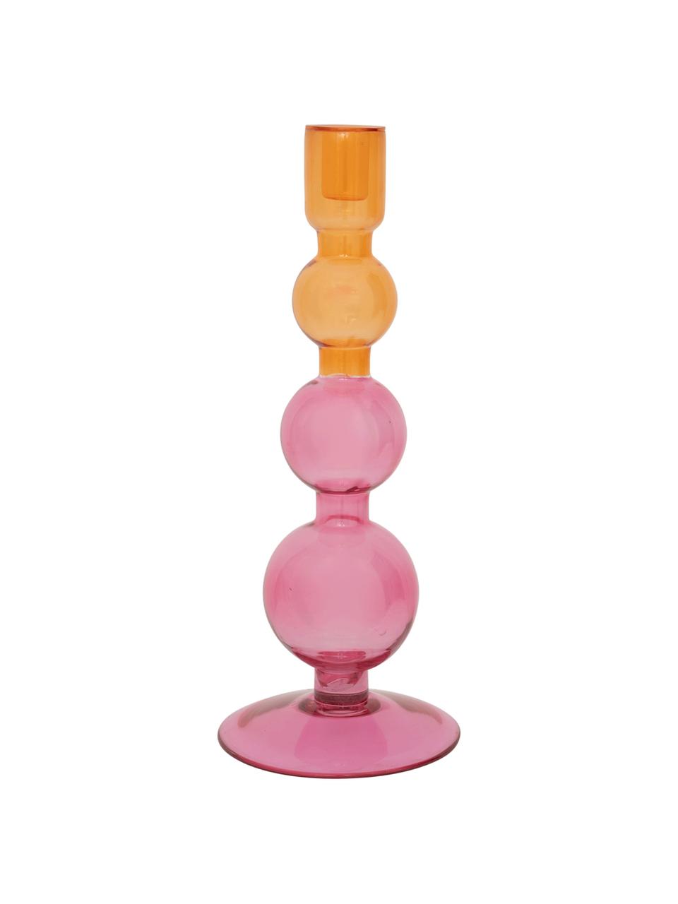 Svícen Bulb, Recyklované sklo, Růžová, oranžová, Ø 13 cm, V 36 cm