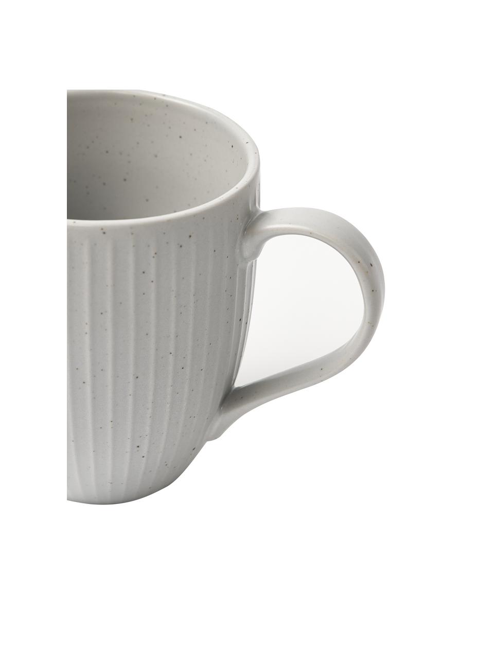 Grandes tasses à café avec relief gris clair chiné Rhea, 4 pièces, Grès cérame, Gris clair, Ø 9 x haut. 11 cm