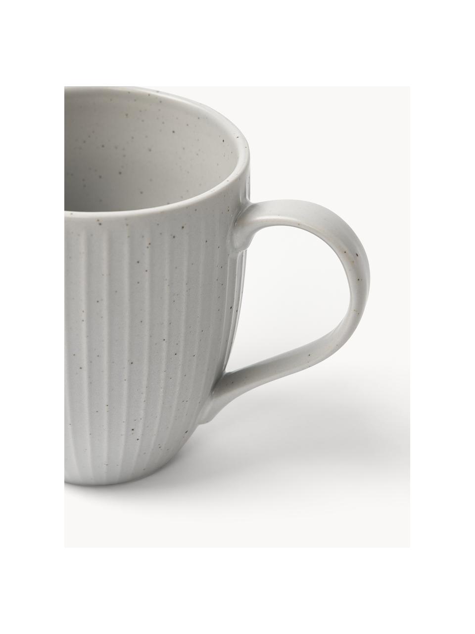 Tazas con relieves Rhea, 4 uds., Gres, Gris claro, Ø 9 x Al 11 cm