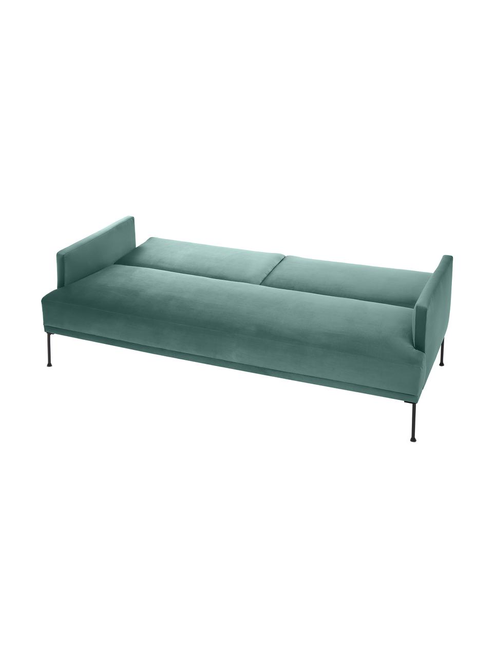 Divano letto 3 posti in velluto con piedini in metallo Fluente, Rivestimento: velluto (rivestimento in , Struttura: legno di pino massiccio, Piedini: metallo verniciato a polv, Velluto verde chiaro, Larg. 220 x Alt. 86 cm