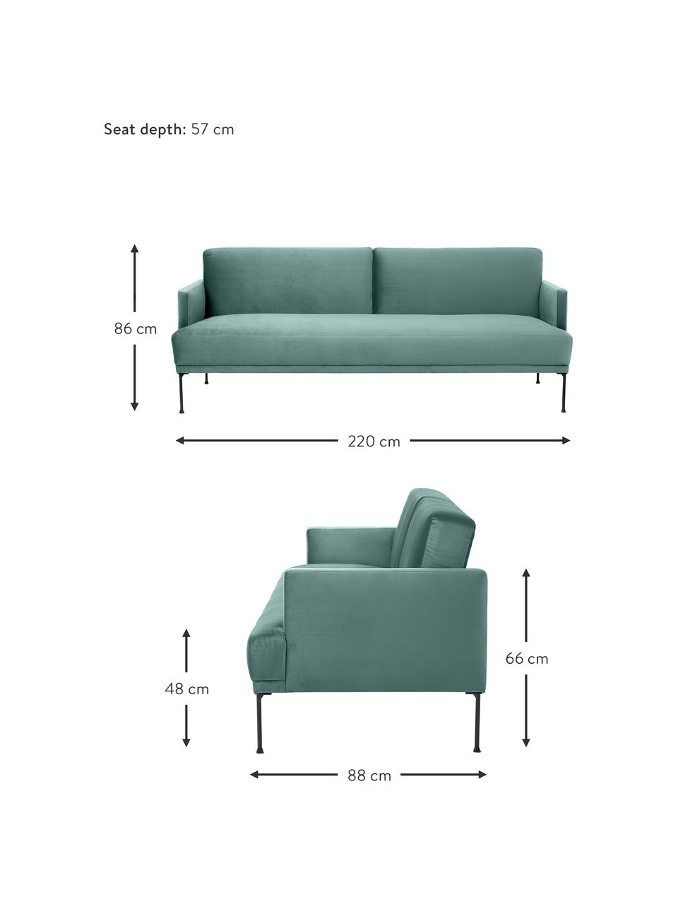 Canapé convertible 3 places Fluente, Velours bleu pétrole, larg. 220 x prof. 88 cm
