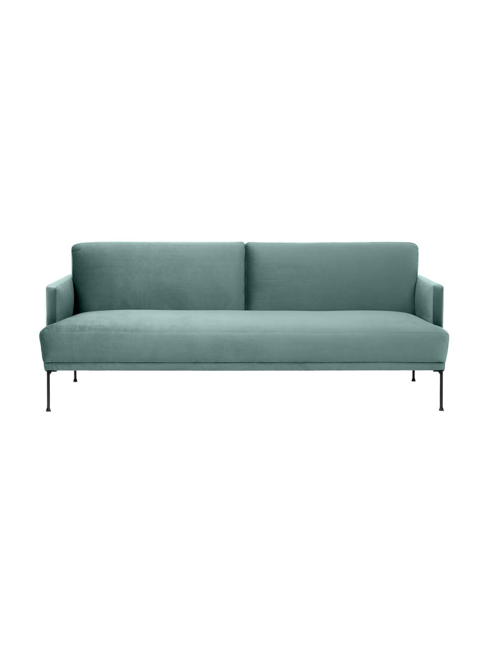 Sametová rozkládací pohovka s kovovými nohami Fluente (3místná), Světle zelená, Š 220 cm, V 86 cm