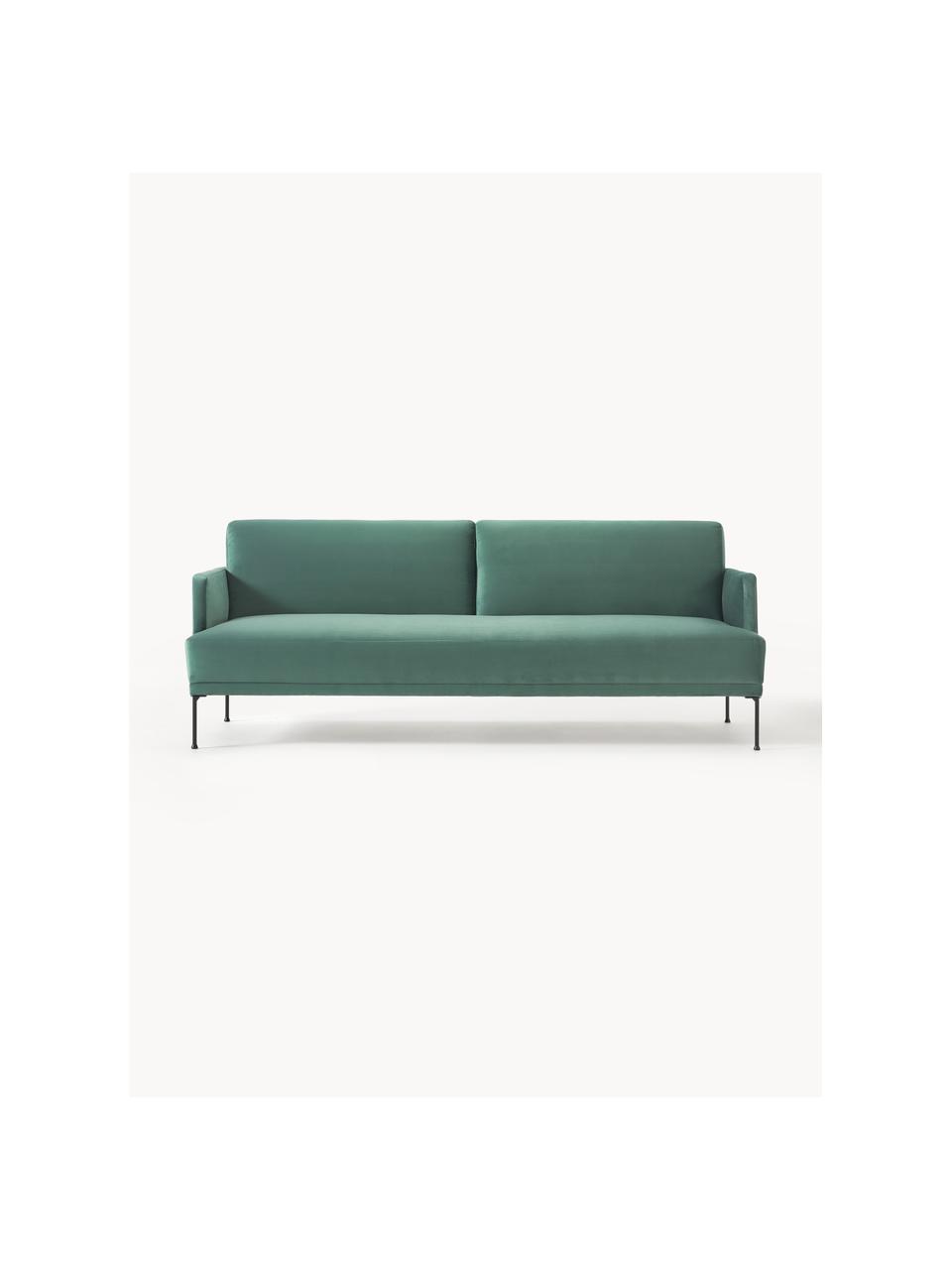 Samt-Schlafsofa Fluente (3-Sitzer), Bezug: Samt (Hochwertiger Polyes, Gestell: Massives Kiefernholz, Füße: Metall, pulverbeschichtet, Samt Petrol, B 220 x T 88 cm