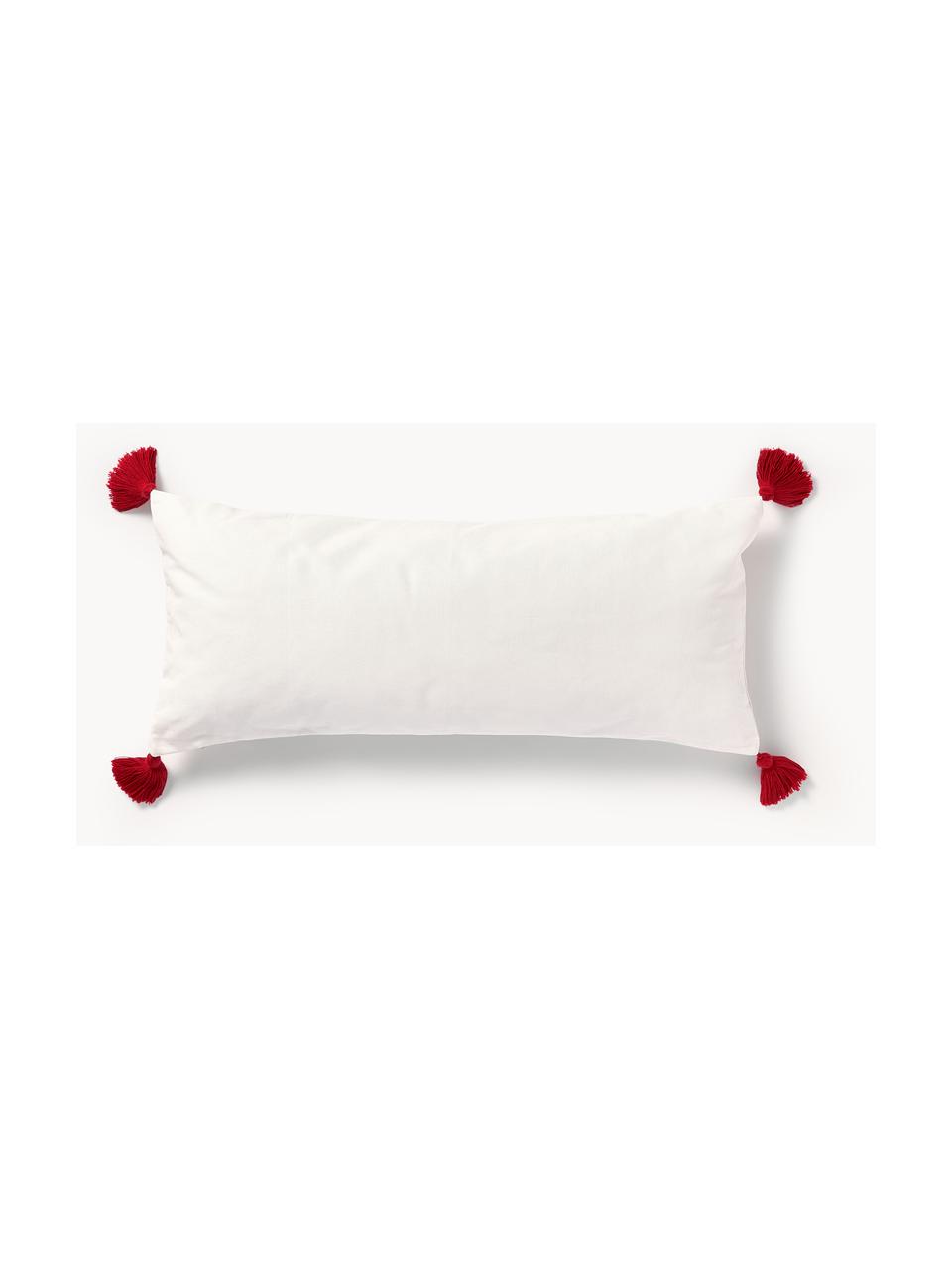 Housse de coussin en coton au design Sled de Kera Till, Blanc cassé, rouge, multicolore, larg. 30 x long. 70 cm