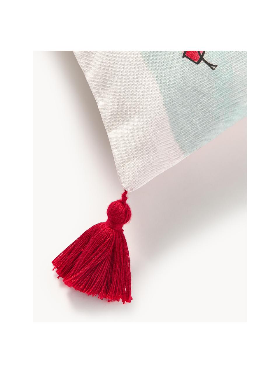 Housse de coussin en coton au design Sled de Kera Till, Blanc cassé, rouge, multicolore, larg. 30 x long. 70 cm