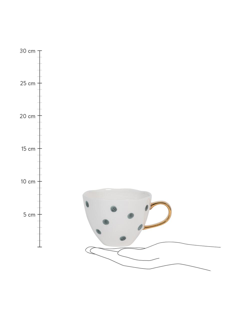 Gepunktete Tasse Good Morning mit goldenem Griff, Steingut, Weiss, Blau, Ø 11 x H 8 cm, 350 ml