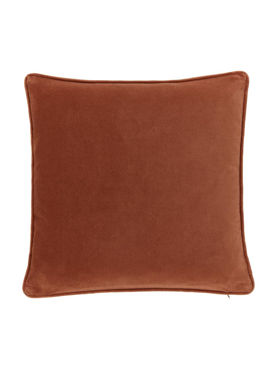 Housse de coussin velours rouille Dana, 100 % velours de coton, Rouille, larg. 50 x long. 50 cm