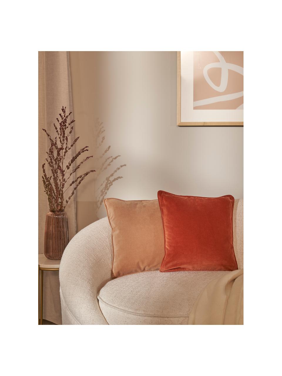 Poszewka na poduszkę z aksamitu Dana, 100% aksamit bawełniany, Rdzawoczerwony, S 40 x D 40 cm