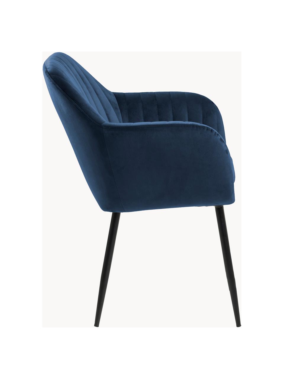 Chaise rembourrée en velours Emilia, Velours bleu foncé, pieds noirs, larg. 57 x prof. 59 cm