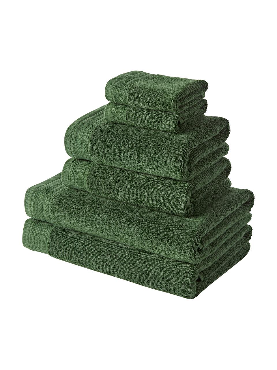 Komplet ręczników z bawełny organicznej Premium, 6 elem., Ciemny zielony, Komplet z różnymi rozmiarami