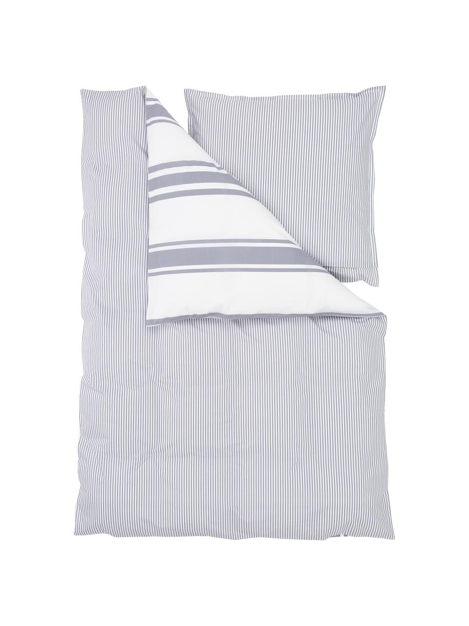 Pruhovaná obojstranná posteľná bielizeň z organickej bavlny Kinsley, Modrá, biela, 200 x 200 cm + 2 vankúše 80 x 80 cm