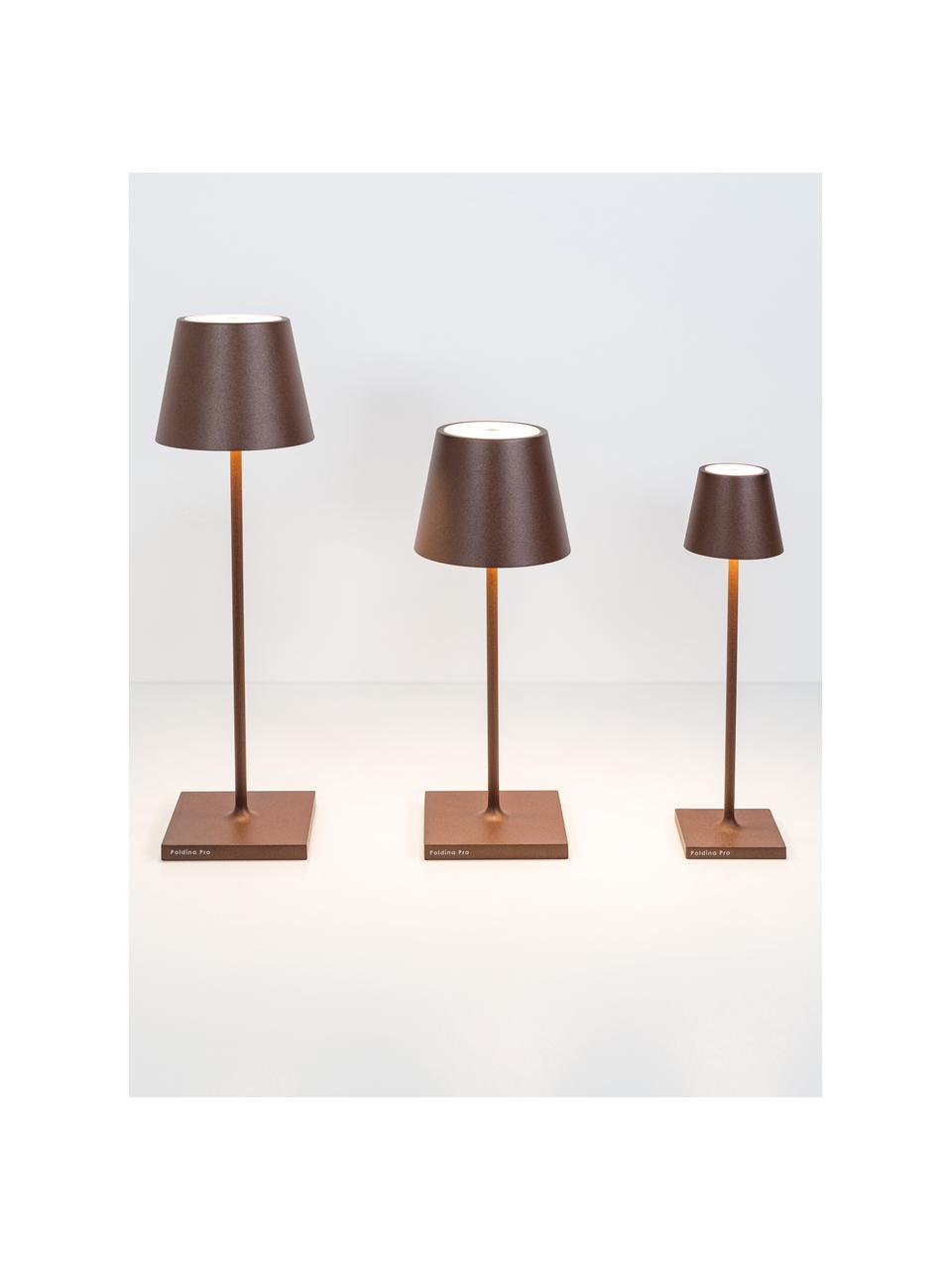 Lampada da tavolo portatile a LED con luce regolabile Poldina, Lampada: alluminio rivestito, Marrone scuro opaco, Ø 7 x Alt. 27 cm