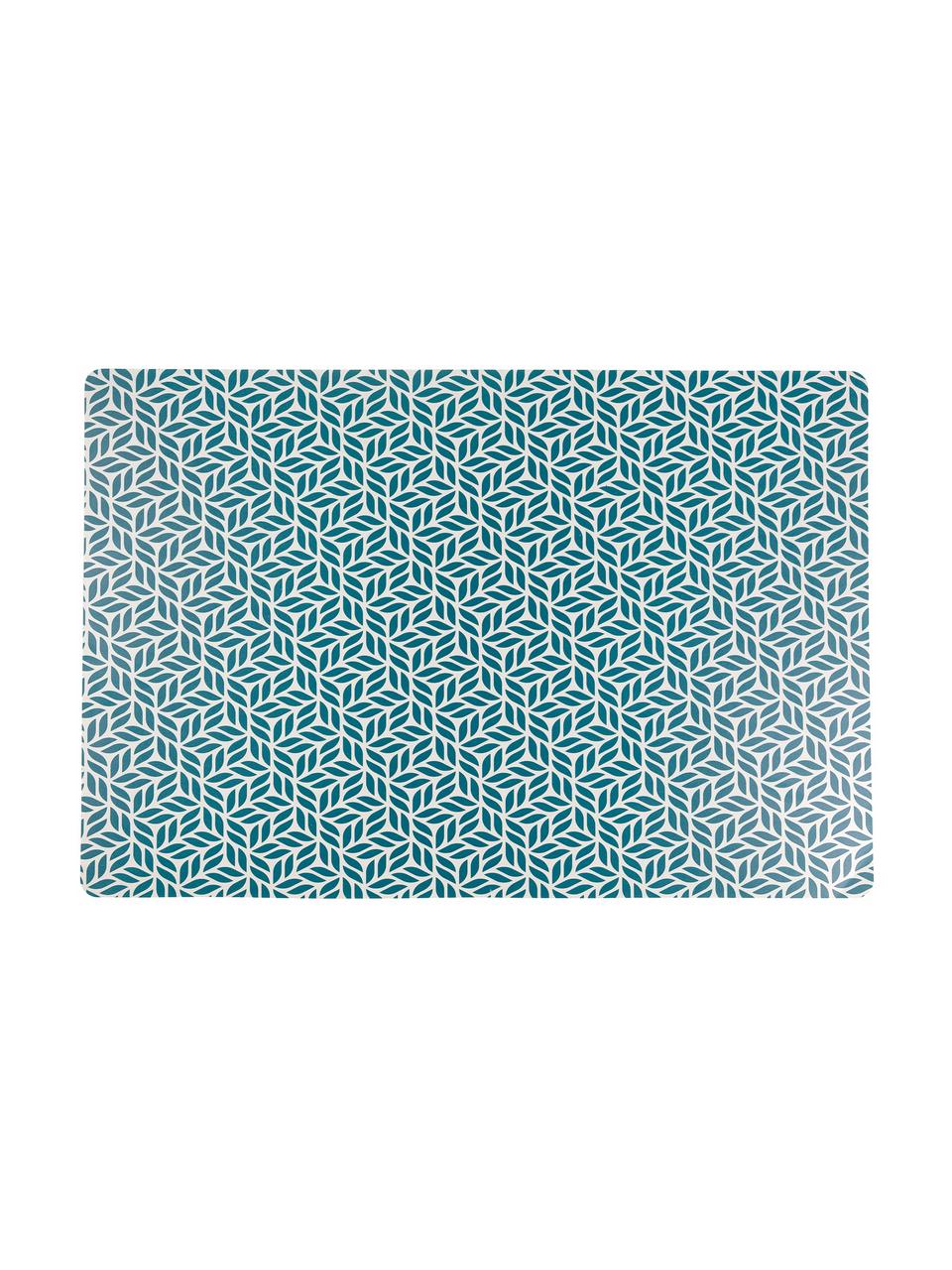 Placemats Bali Leaf, 6 stuks, PVC-kunststof, Blauw, wit, B 30 x L 45 cm