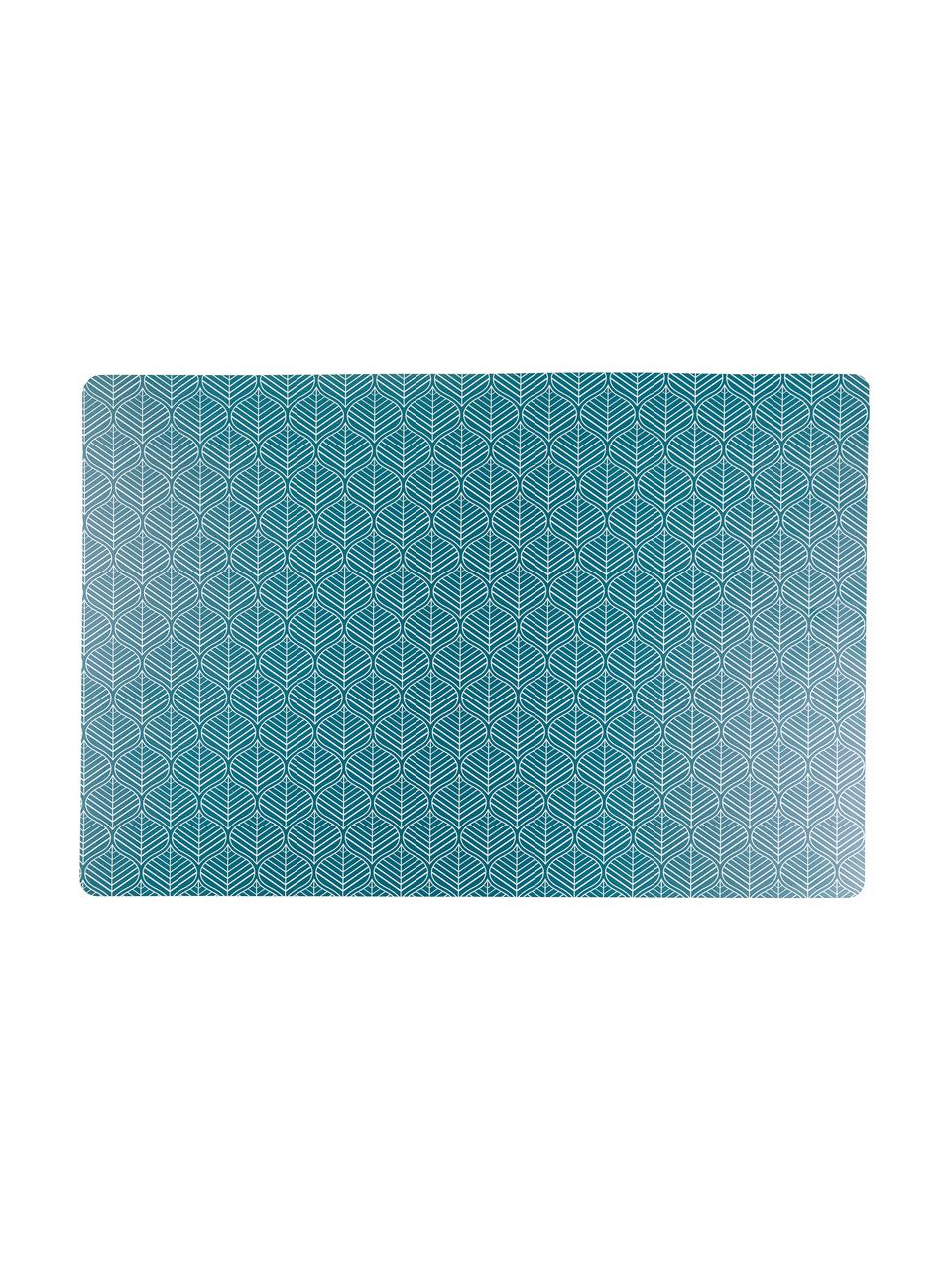 Manteles individuales de plástico Bali Leaf, 6 uds., PVC plástico, Azul, blanco, An 30 x L 45 cm