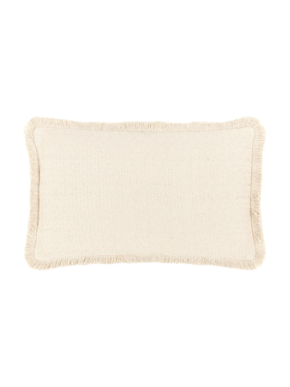 Dubbelzijdige kussenhoes Loran in beige met decoratieve franjes, 100% katoen, Beige, B 30 x L 50 cm