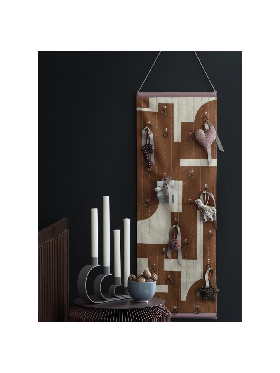 Baumwoll-Weihnachtskalender Karla, 100 % Baumwolle, Hellbraun, Cremeweiß, B 35 x H 100 cm