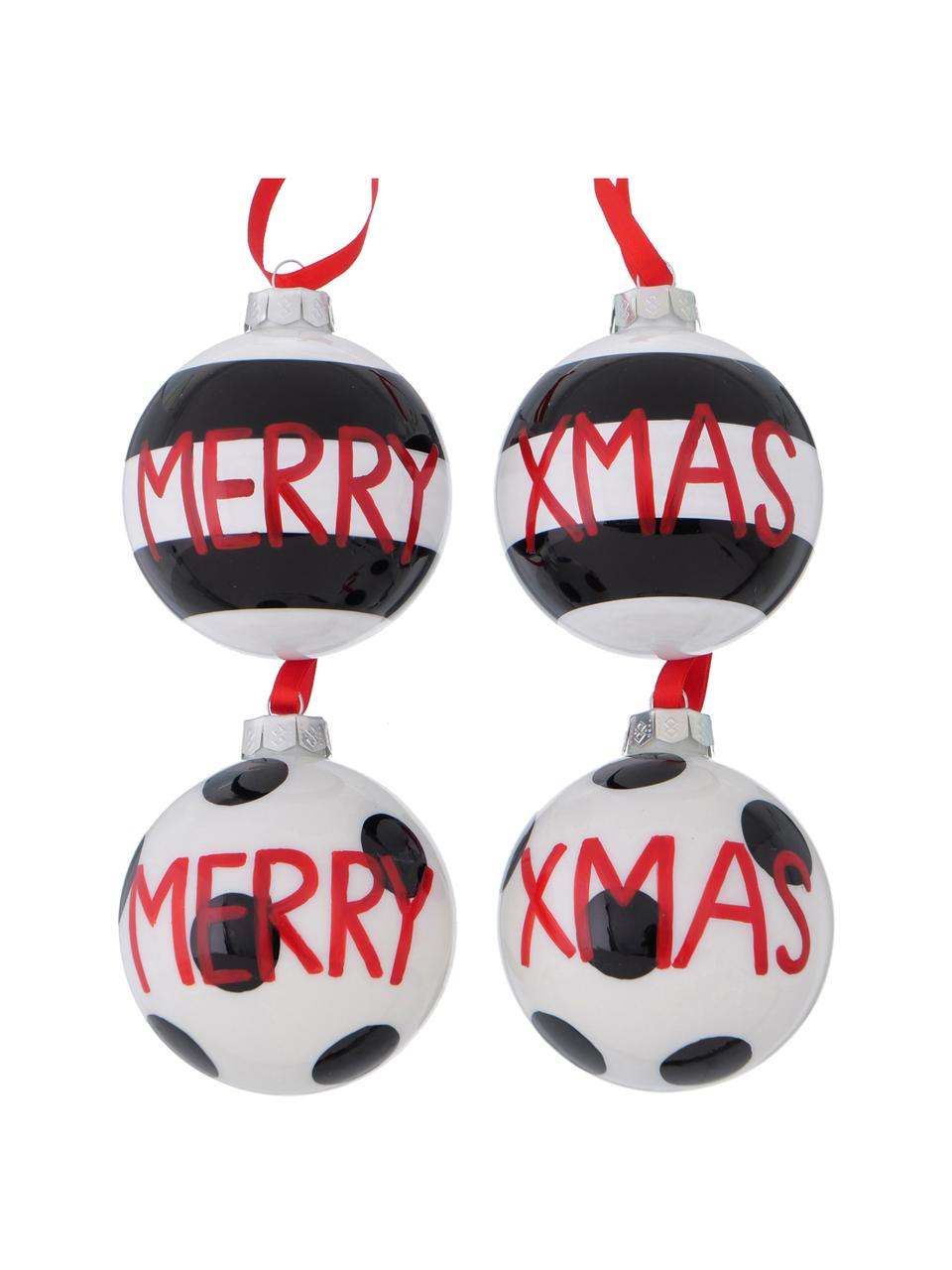 Kerstballenset Tolea, 4-delig, Zwart, wit, rood, Ø 8 cm