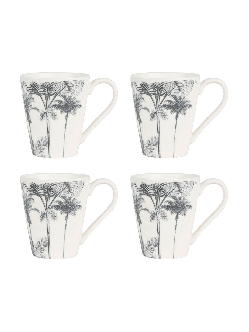 Tazza con motivo tropicale Papaye 4 pz, Porcellana, Bianco, nero, Ø 10 x Alt. 11 cm