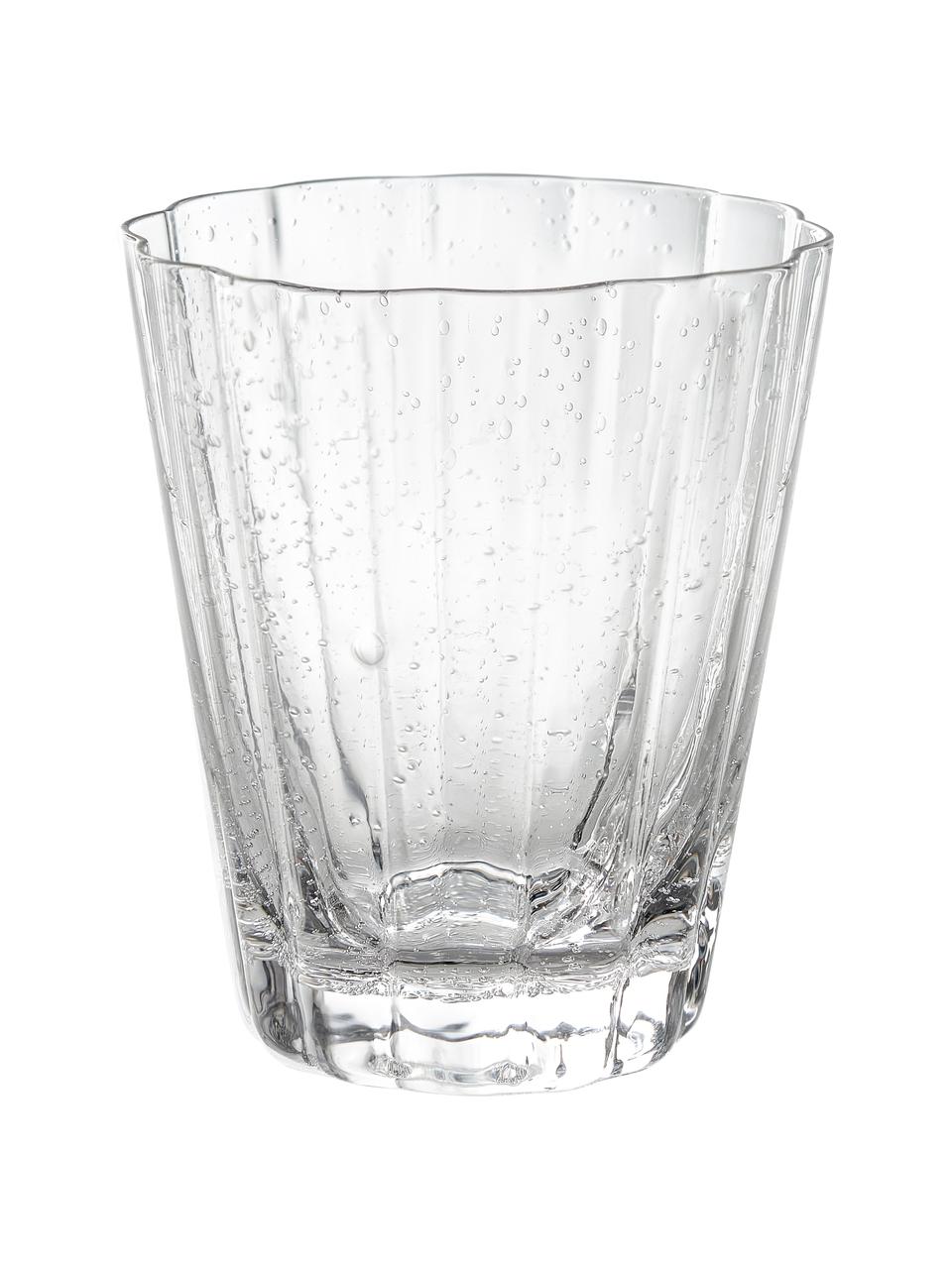 Mundgeblasene Wassergläser Scallop Glasses mit Rillenstruktur, 4 Stück, Glas, mundgeblasen, Transparent, Ø 8 x H 10 cm