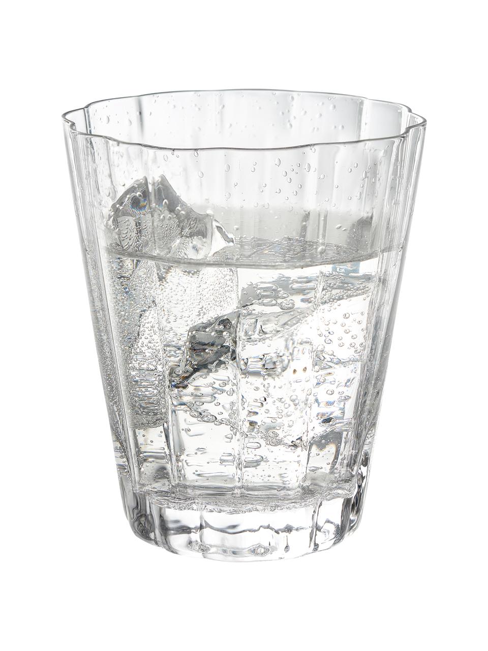 Vasos soplados artesanalmente con relives Scallop Glasses, 4 uds., Vidrio soplado artesanalmente, Transparente, Ø 8 x Al 10 cm