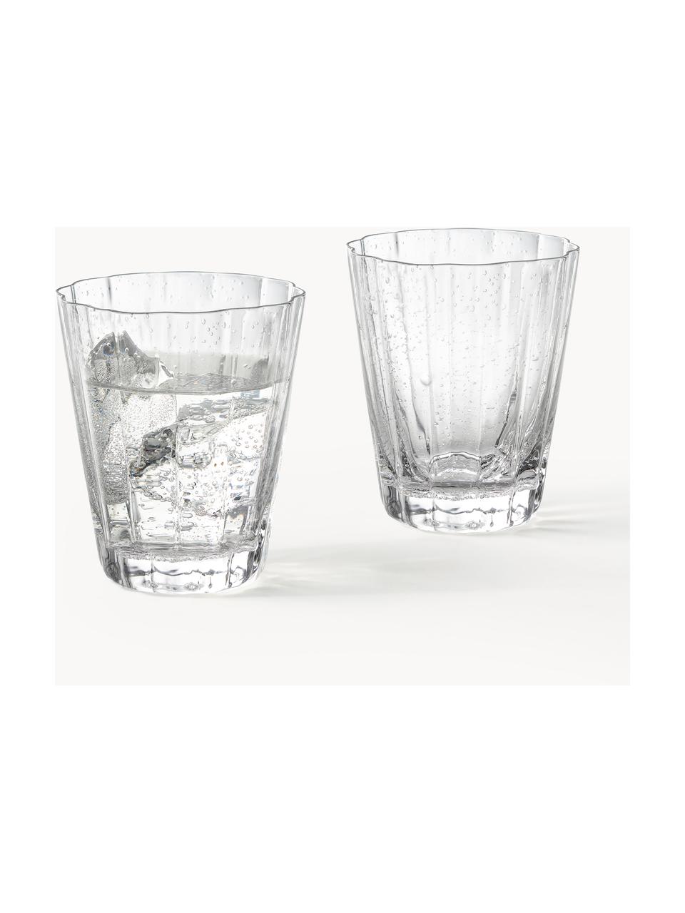 Mundgeblasene Wassergläser Scallop Glasses mit Rillenstruktur, 4 Stück, Glas, mundgeblasen, Transparent, Ø 8 x H 10 cm, 230 ml