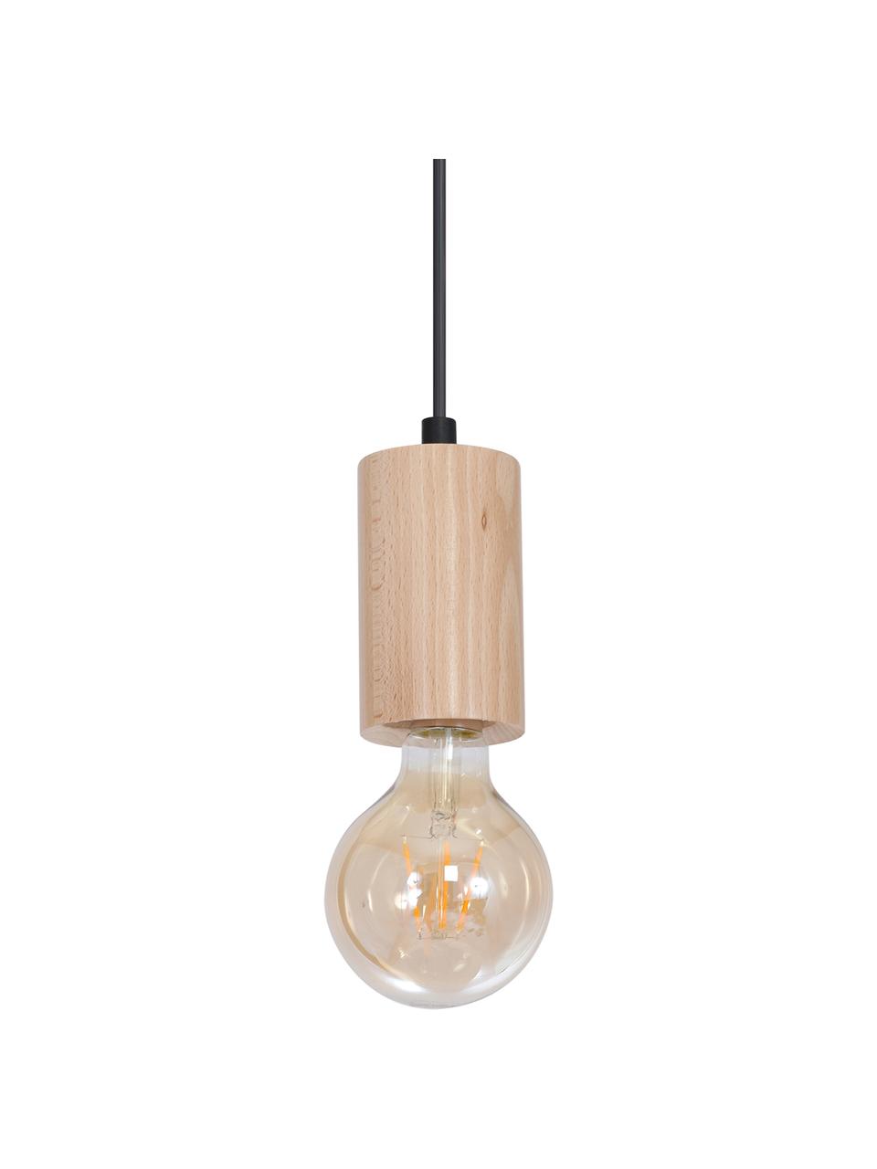 Lampa wisząca z drewna Lines, Drewno naturalne, czarny, Ø 6 x W 11 cm