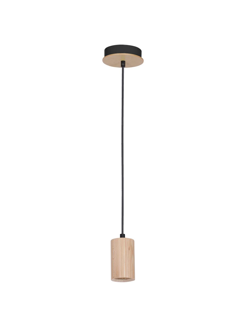 Lampa wisząca z drewna Lines, Drewno naturalne, czarny, Ø 6 x W 11 cm