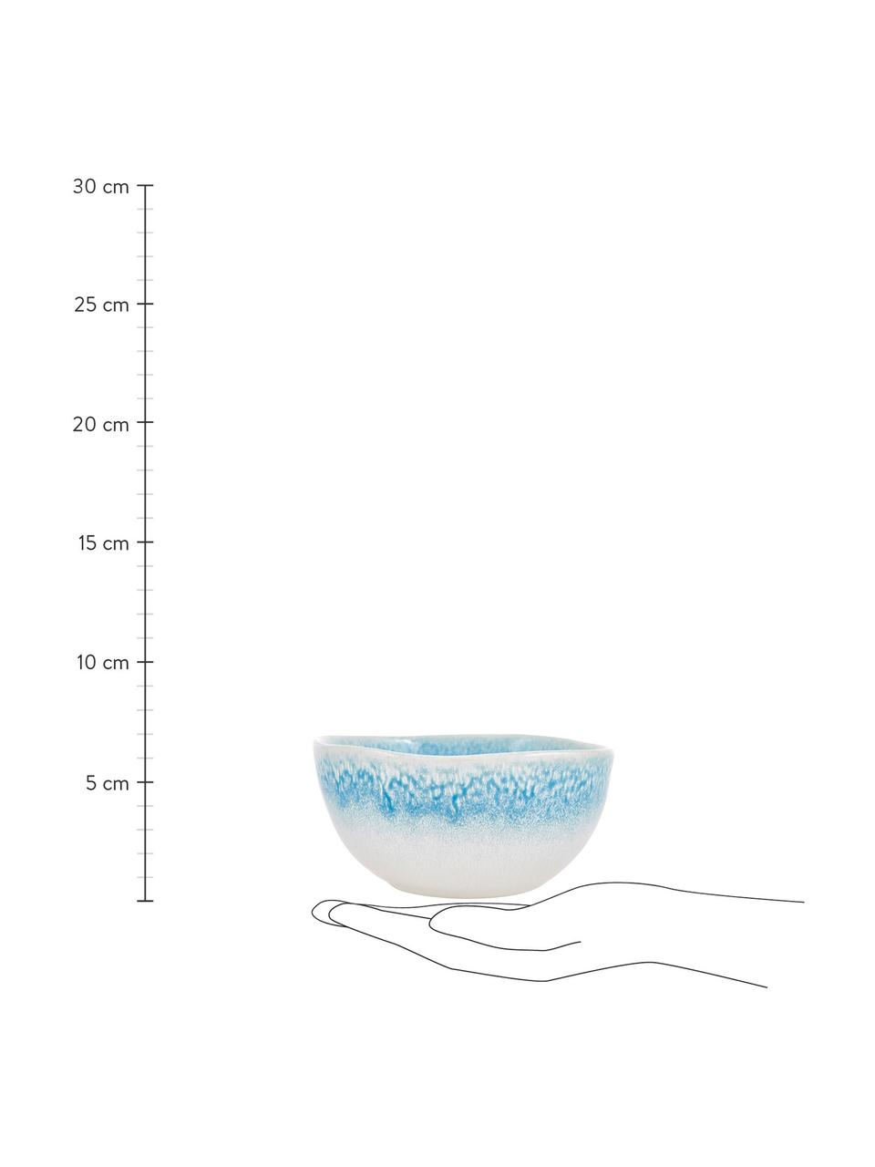 Ručně vyrobená miska s ručně provedenou glazurou Amalia, 2 ks, Keramika, Světle modrá, krémově bílá, Ø 14 cm, V 7 cm