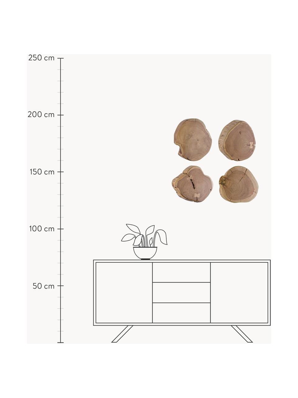 Komplet dekoracji ściennych z drewna akacjowego Eneas, 4 elem., Drewno akacjowe, Drewno akacjowe, Ø 35 x W 5 cm