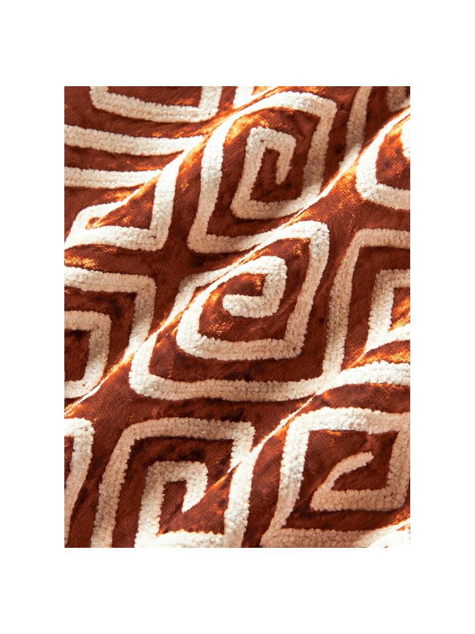 Housse de coussin 60x60 en velours avec broderie en chenille Stormi, Terracotta, beige clair, larg. 60 x long. 60 cm