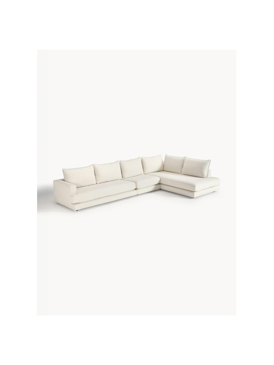 Sofa narożna XL Tribeca, Tapicerka: 100% poliester Dzięki tka, Stelaż: lite drewno sosnowe z cer, Nogi: lite drewno sosnowe z cer, Kremowobiała tkanina, S 405 x G 228 cm, lewostronna