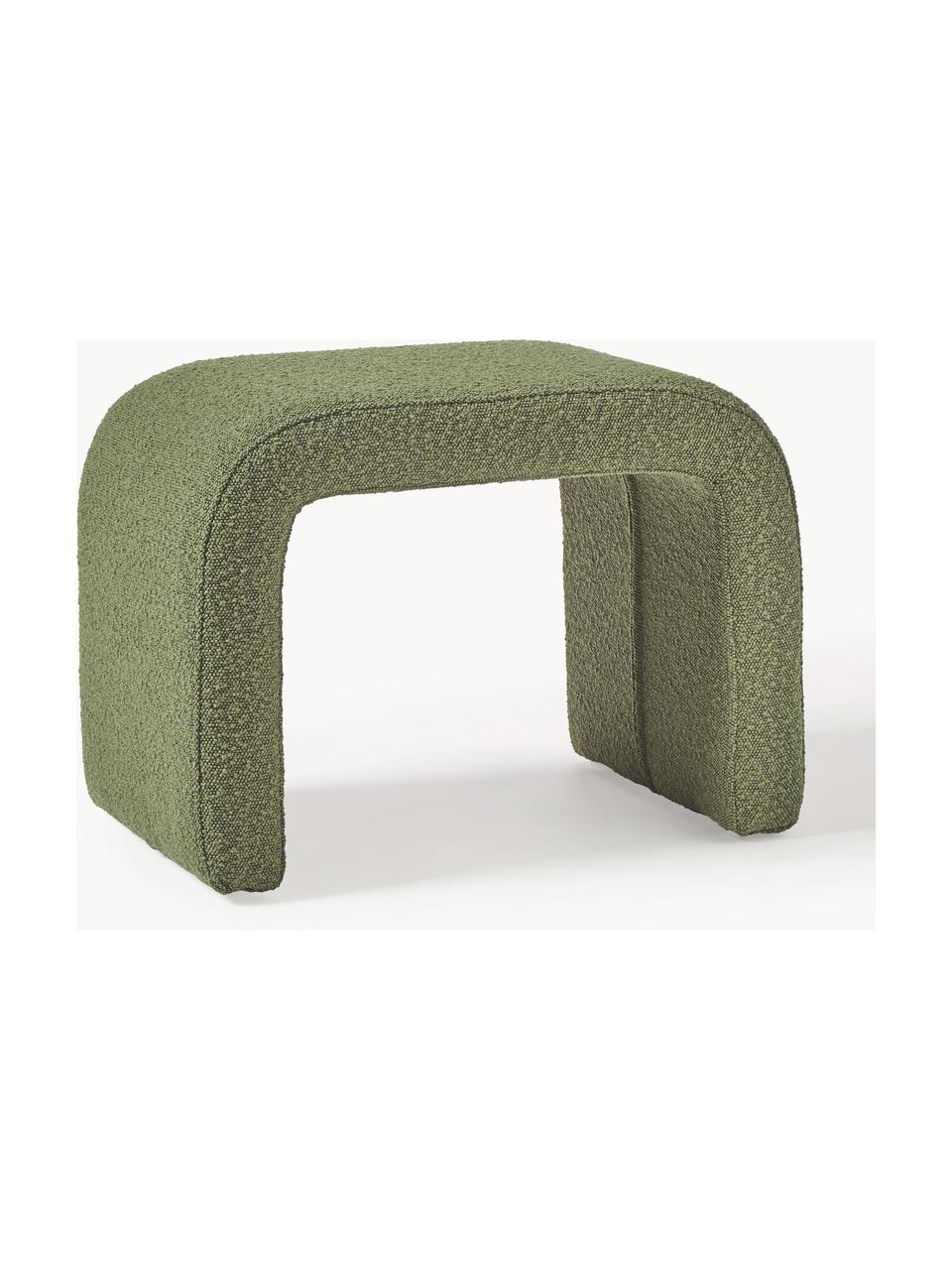 Taburete en tejido bouclé Penelope, Tapizado: tejido bouclé (100% polié, Estructura: metal, madera contrachapa, Bouclé verde oscuro, An 61 x Al 46 cm