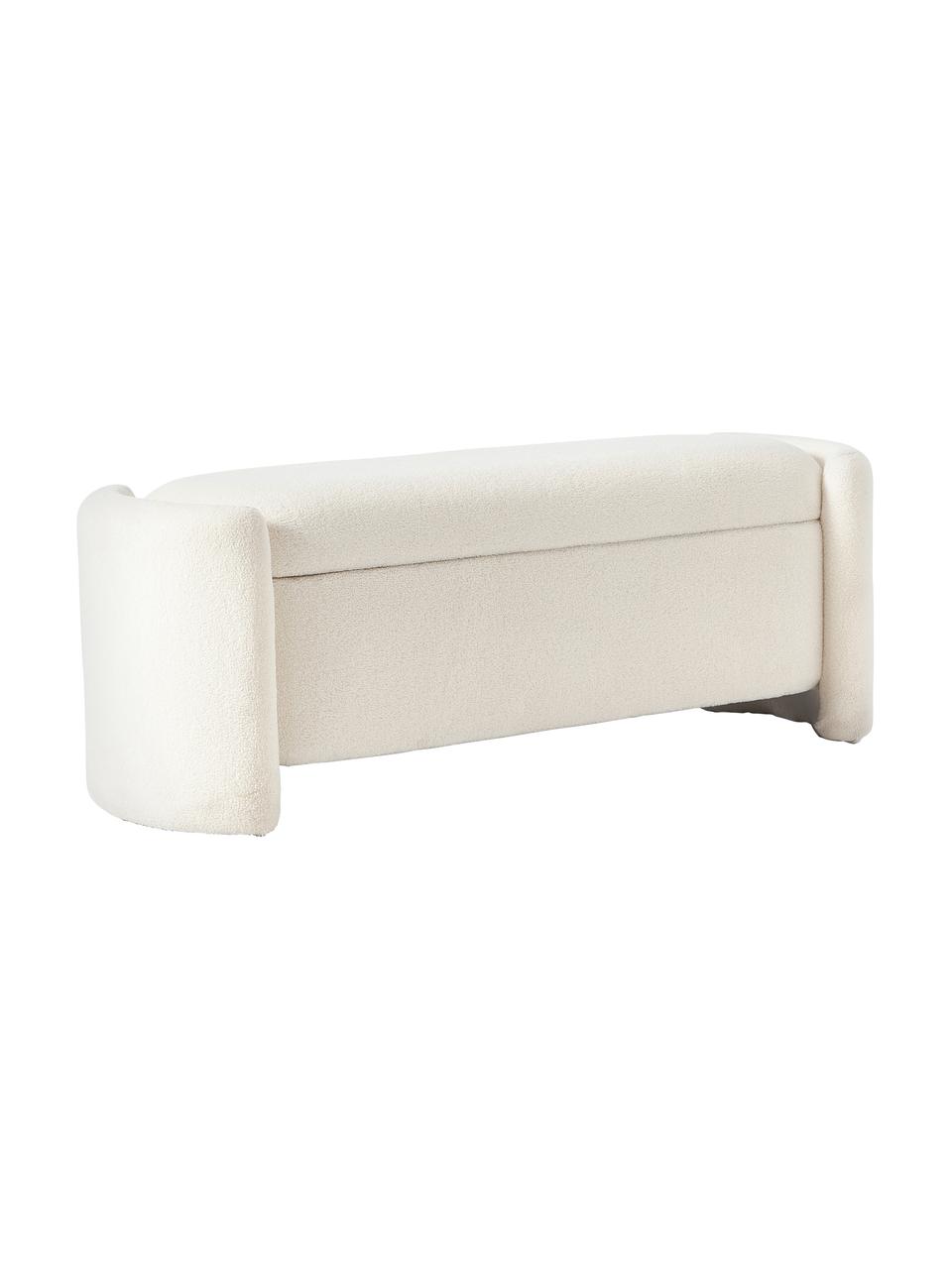 Plyšová lavice s úložným prostorem Benji, Krémově bílá, Š 140 cm, V 50 cm