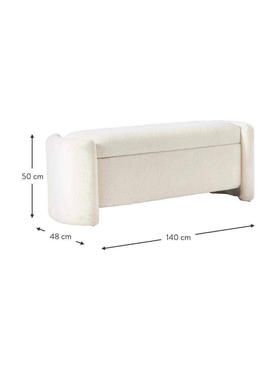 Banco de borreguillo Benji, con espacio de almacenamiento, Tapizado: tejido bouclé (100% polié, Estructura: madera de pino maciza., Tejido blanco crema, An 140 x Al 50 cm